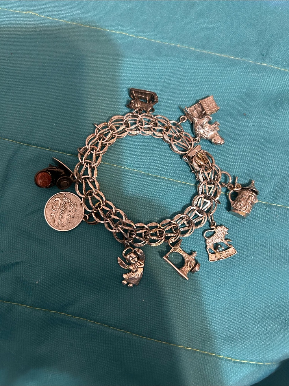 Sterling Silver Vintage Charm Bracelet with Multiple Vintage Charms - Silver